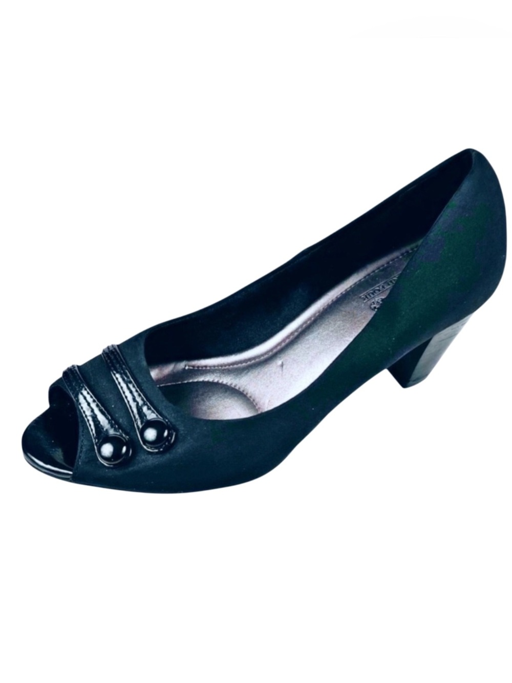 Coach And Four Navy Textile Open Toe Heels Size 8